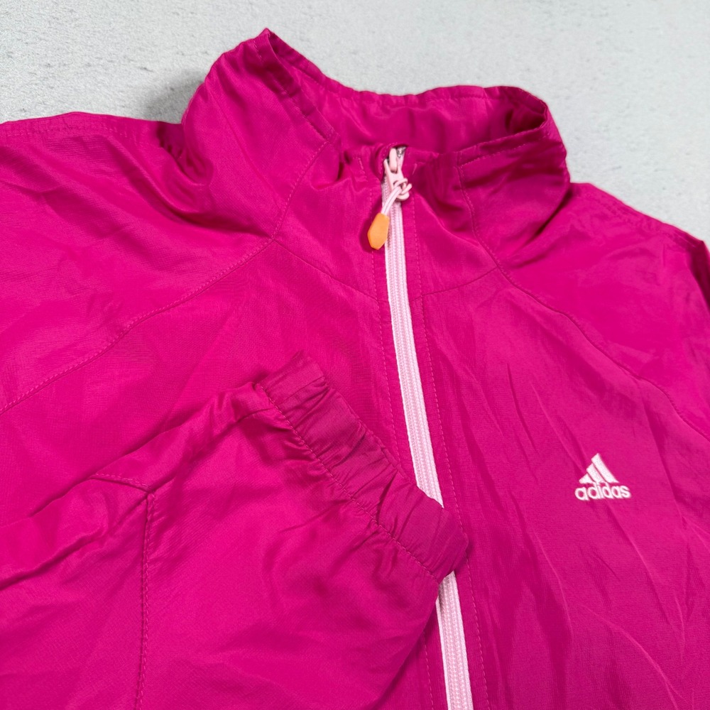 Adidas Womens Magenta Pink Full Zip Windbreaker Jacket 3 Stripe Back Logo Large